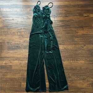 Lulu's Kylinna Forest Green Velvet Wide Leg Jumpsuit
